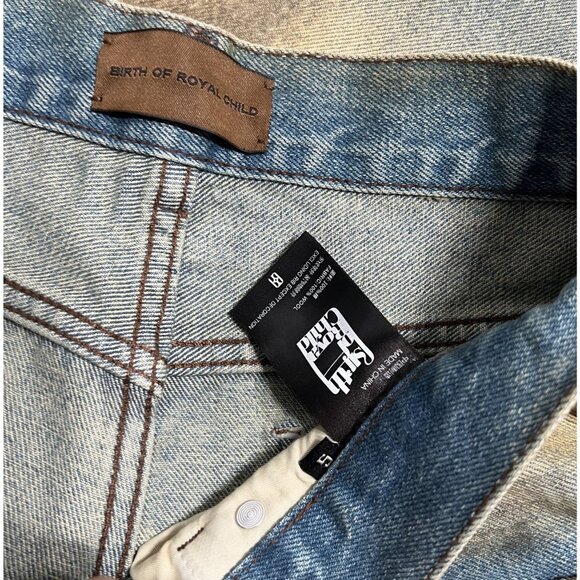 Birth of Royal Child Dirty-Washed Brushing Wax Baggy Denim in Blue - Picture 6 of 6